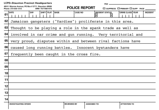 Yardie police report
